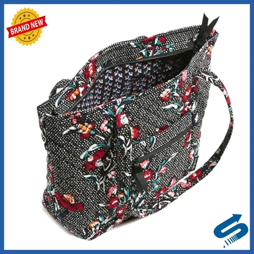 Small Quilted Cotton Tote Bag with Multiple Pockets, Machine Washable